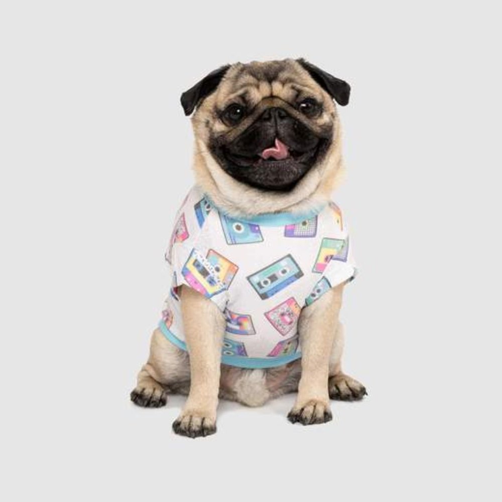 DOG PUPPY RETRO CASSETTE WHITE COTTON TEE T-SHIRT - Picture 2 of 4